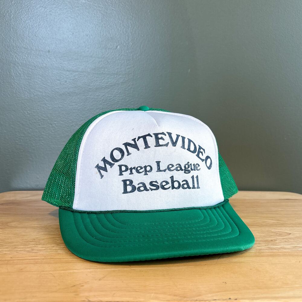 Vintage Montevideo Prep League Baseball Green White Mesh Trucker Hat